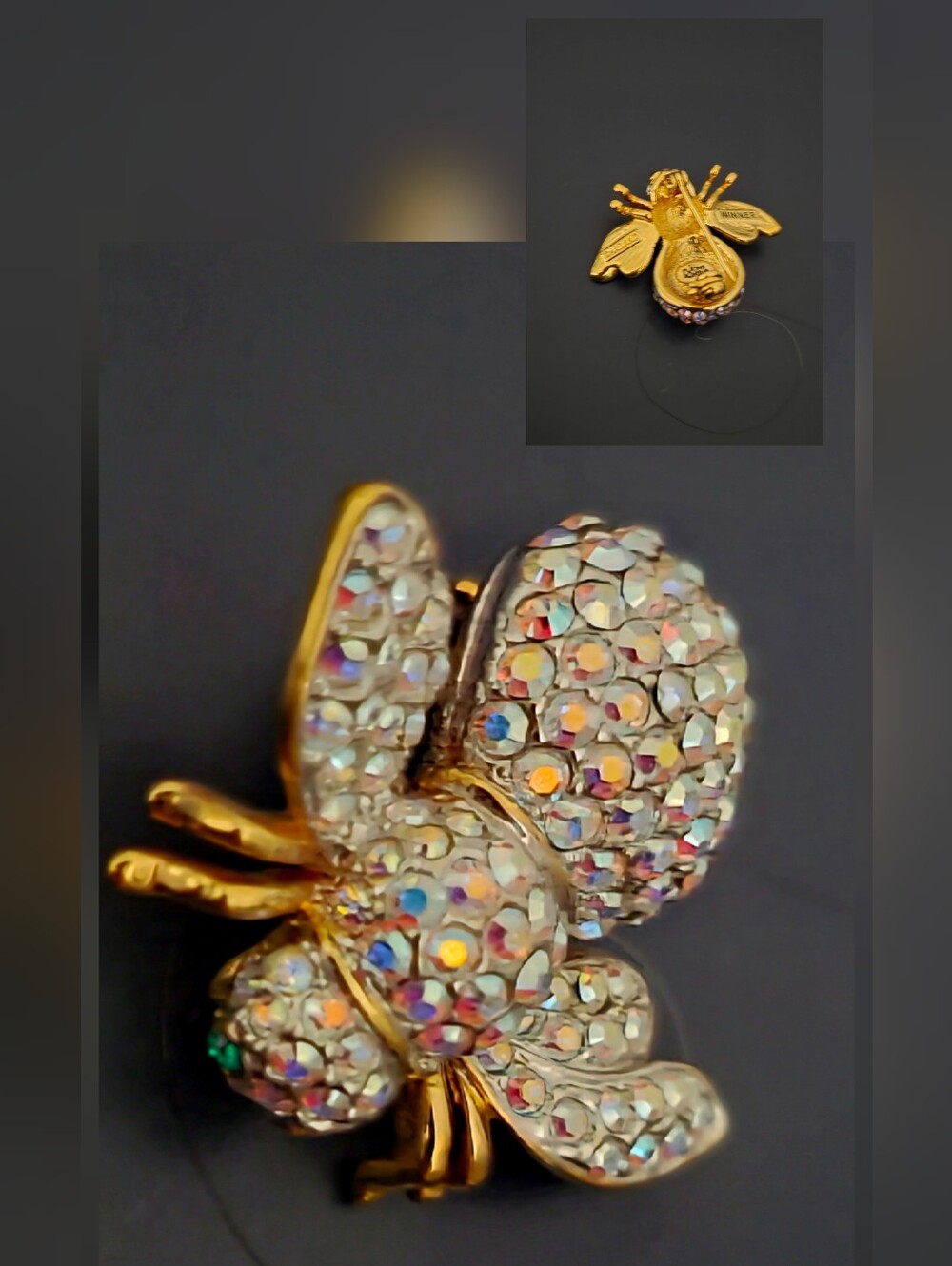 Joan Rivers "Winner" Gold Bee Brooch with Iridescent Crystals